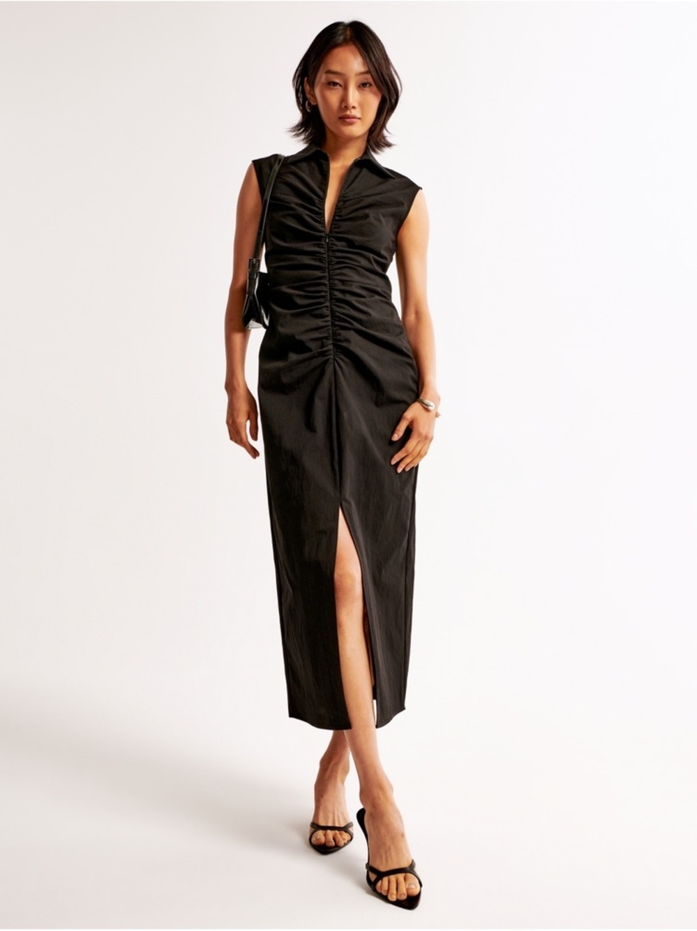 Abercrombie & Fitch Collared Zip-Up Midi Dress